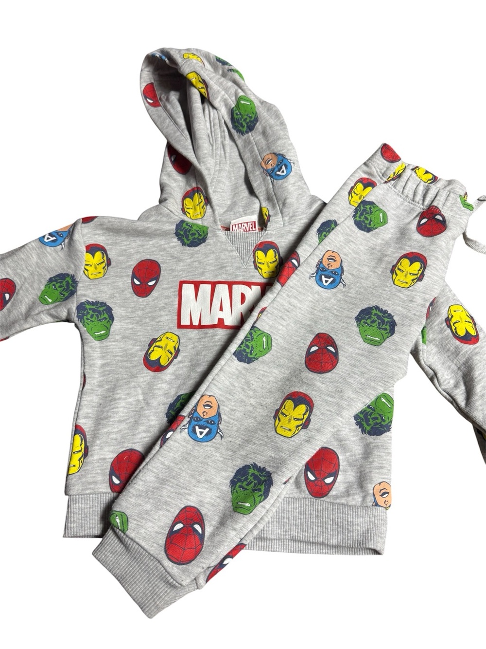 Marvel Light Gray Hoodie with Multicolor Superhero Faces